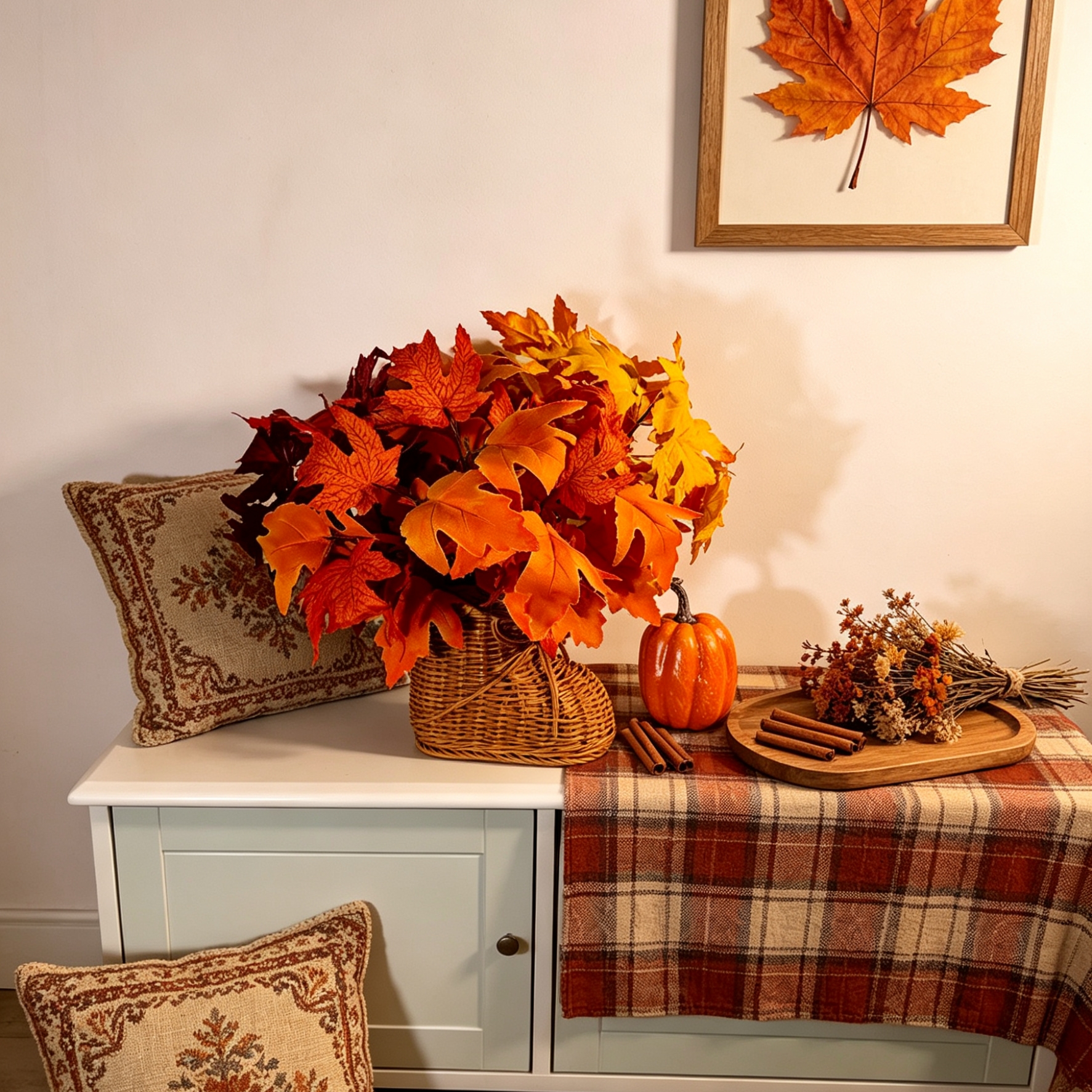 3er Set Künstliche Herbst-Ahornzweige mit 18 Blattstielen, 35 cm