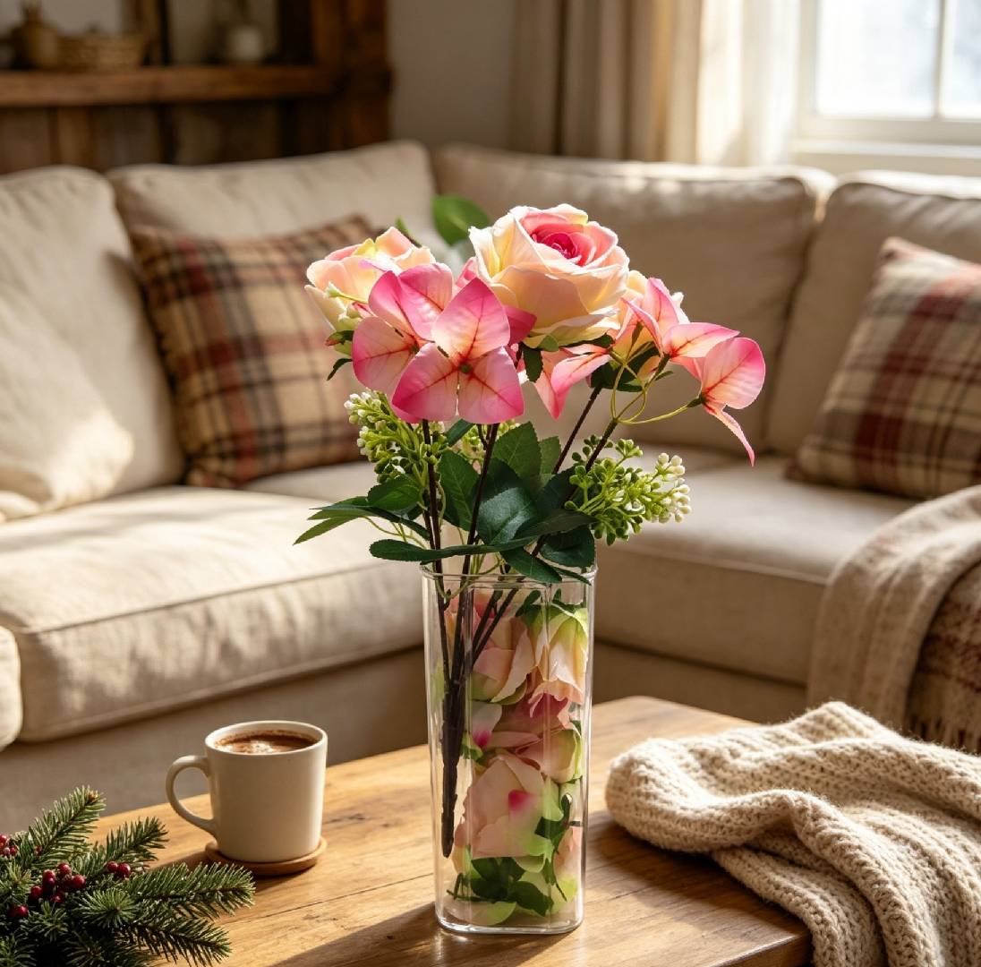 Artificial Rose and Bougainvillea Flower Bush