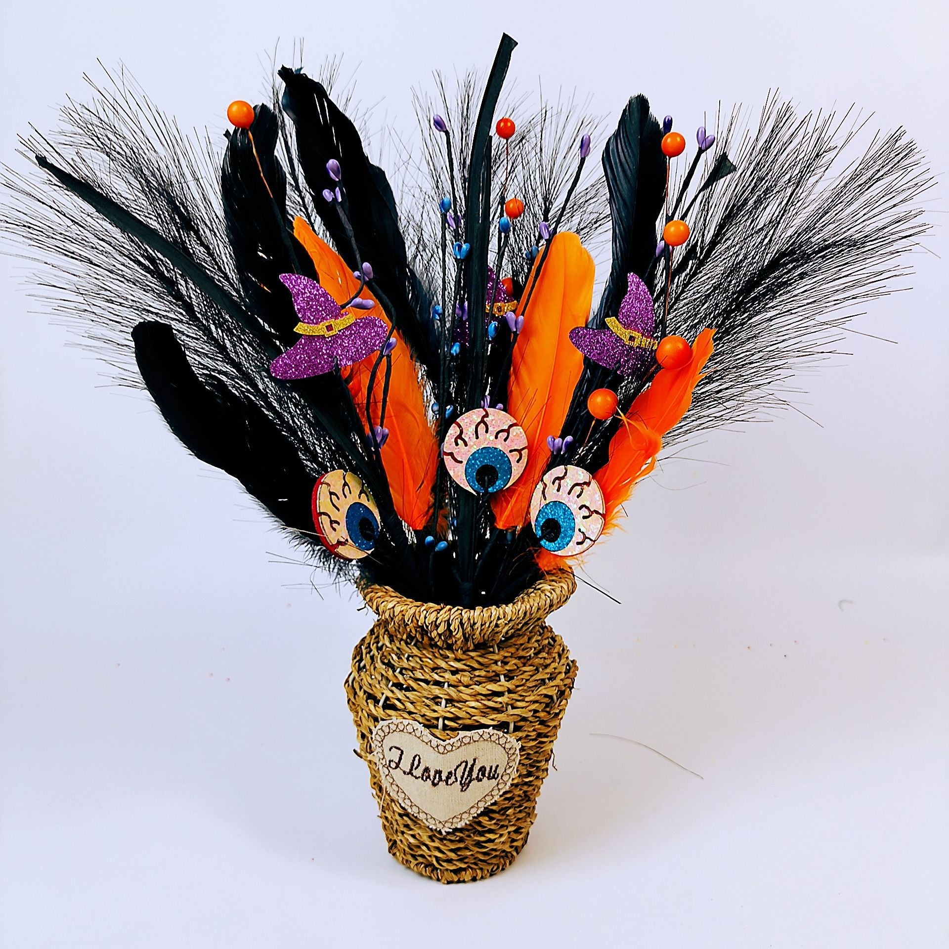 Black Pampas with Felt Eyeballs Pumpkins