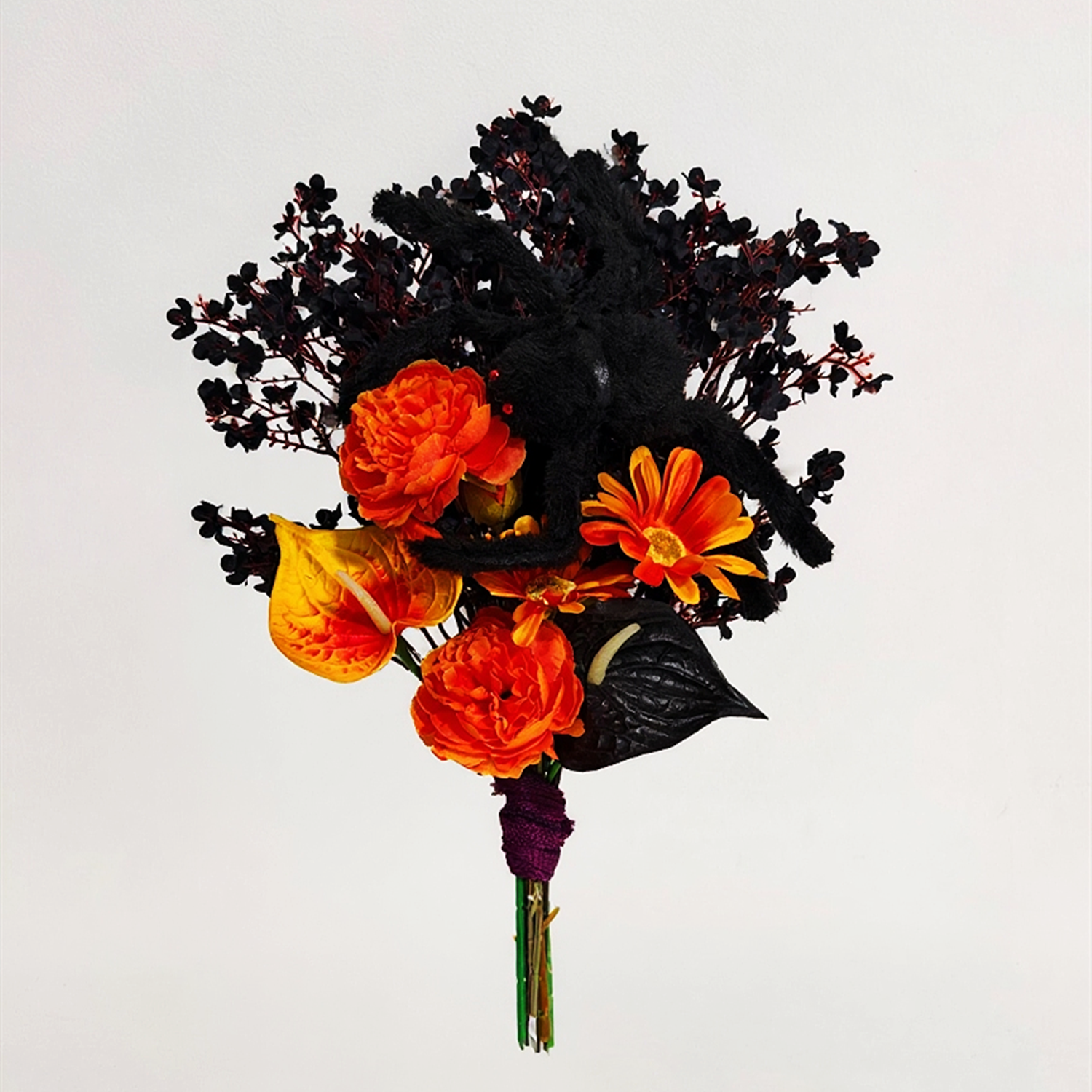 Halloween Faux Flower Bouquet with Plush Spider